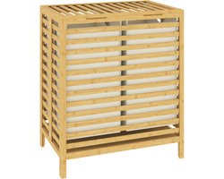 HOMCOM Wasmand-Bamboe, Polyester-55L x 36B x 64,2H cm-Natuurlijk hout + Crèmewit