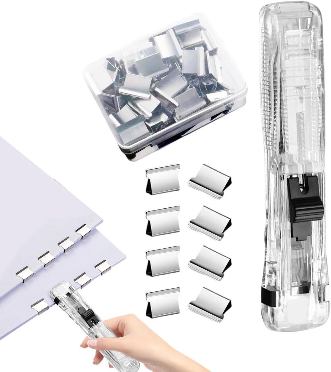 Niettang met clip - Papier klem - Documenten organiseren - Destructievrije bevestiging - 40 vellen capaciteit - Wit