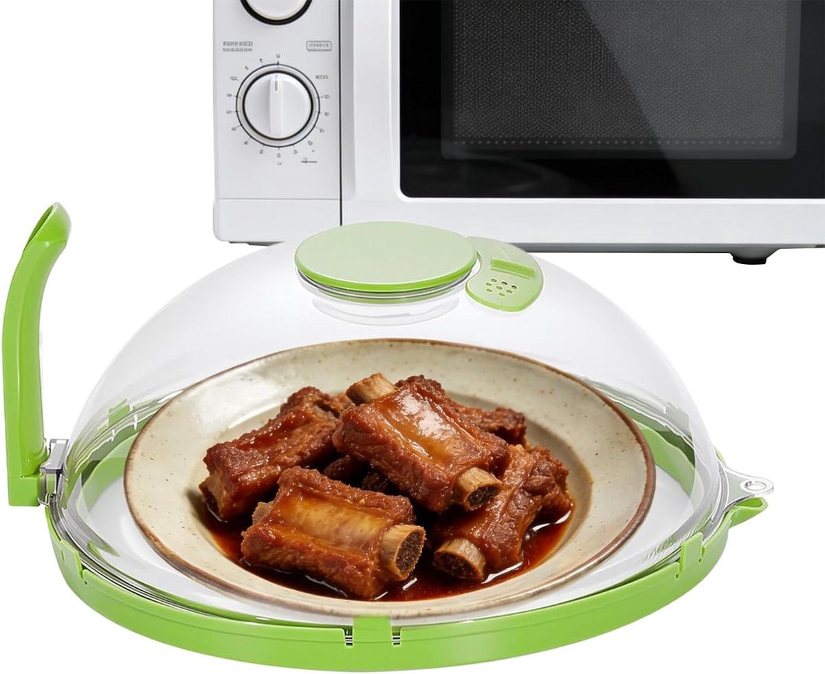 Magnetron deksel Spatdeksel oven Eten opwarmen Automatische waterafvoer 26.5 x 27 cm Transparant