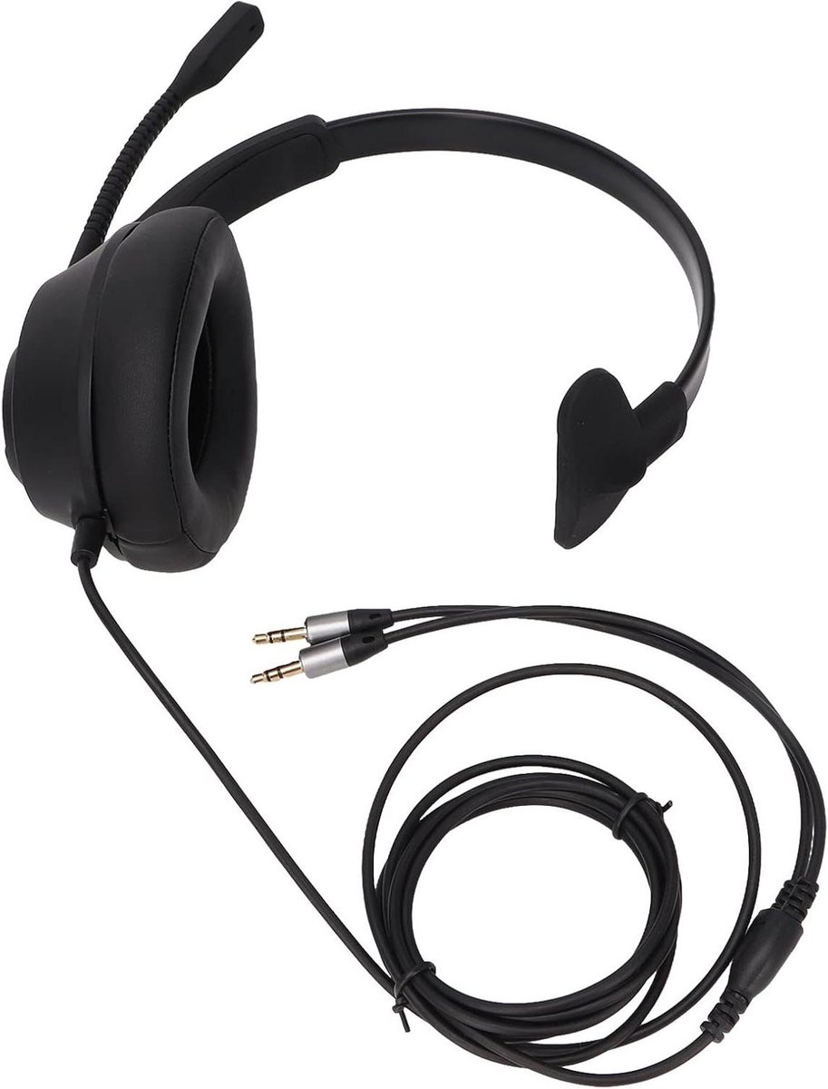 Bedrade Headset - Mono Oortelefoon - Klantenservice Bellen - Ruisonderdrukking HD - Dubbele 3.5mm - Zwart