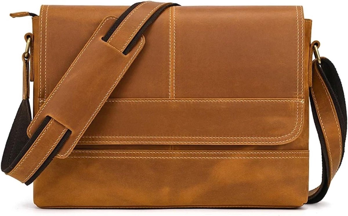 Schoudertas Leer - Laptoptas Heren - Werk en Reizen - Magneetklep Sluiting - A4 Formaat - Bruin