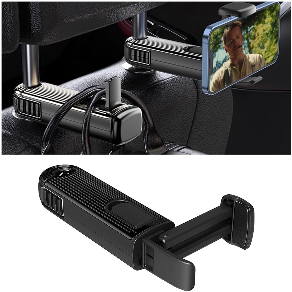 Dailygoods - 2-in-1 Draaibare Haak voor Autostoel met Telefoonhouder
