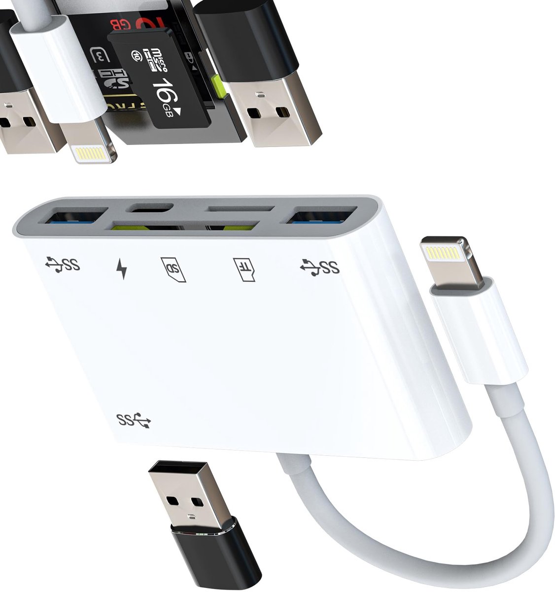 Dailygoods - 6-in-1 Lightning-naar-USB Adapter met SD Micro-SD Kaartlezer