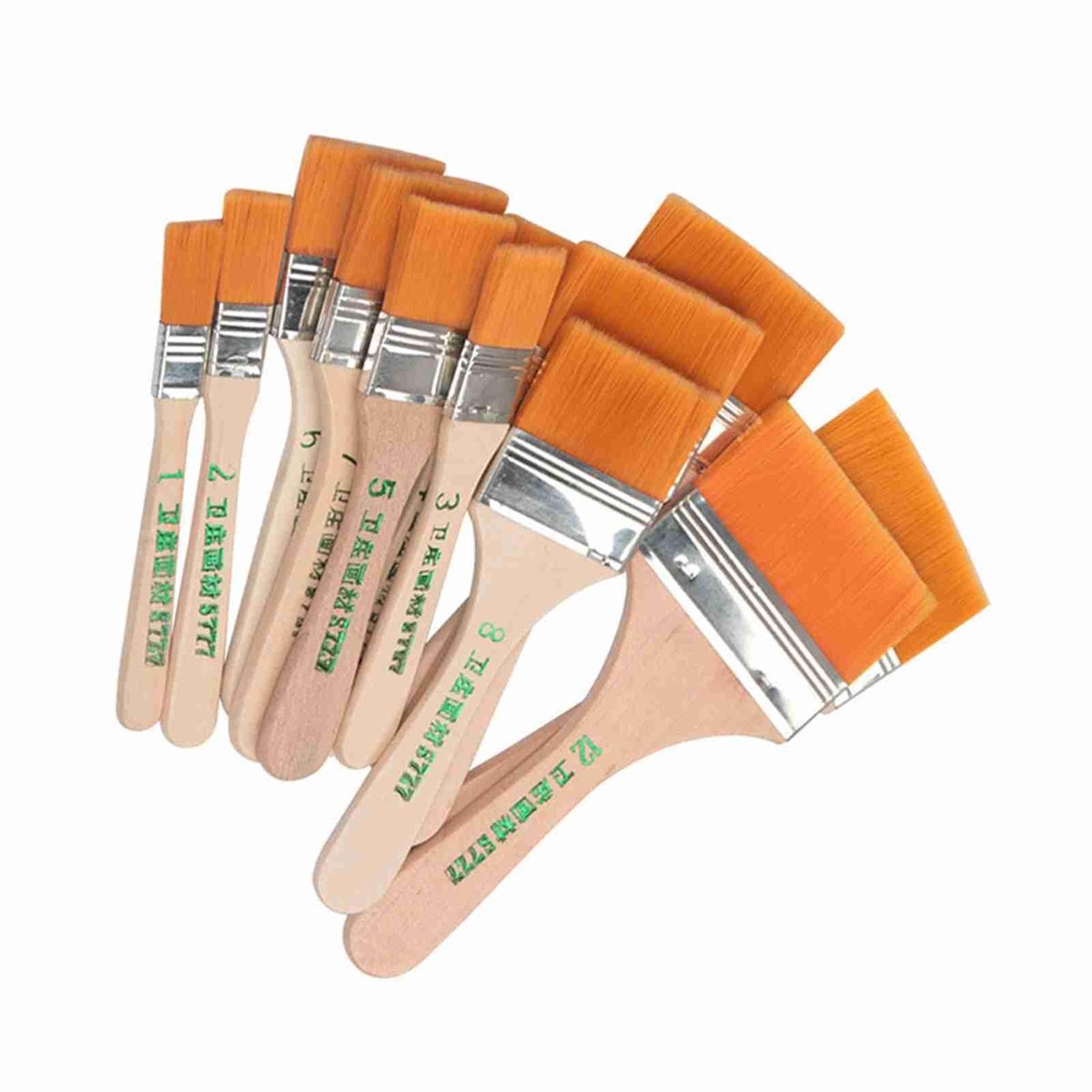 Dailygoods - Set van 12 Platte Nylon Haarborstels, Ideaal voor Schilderprojecten