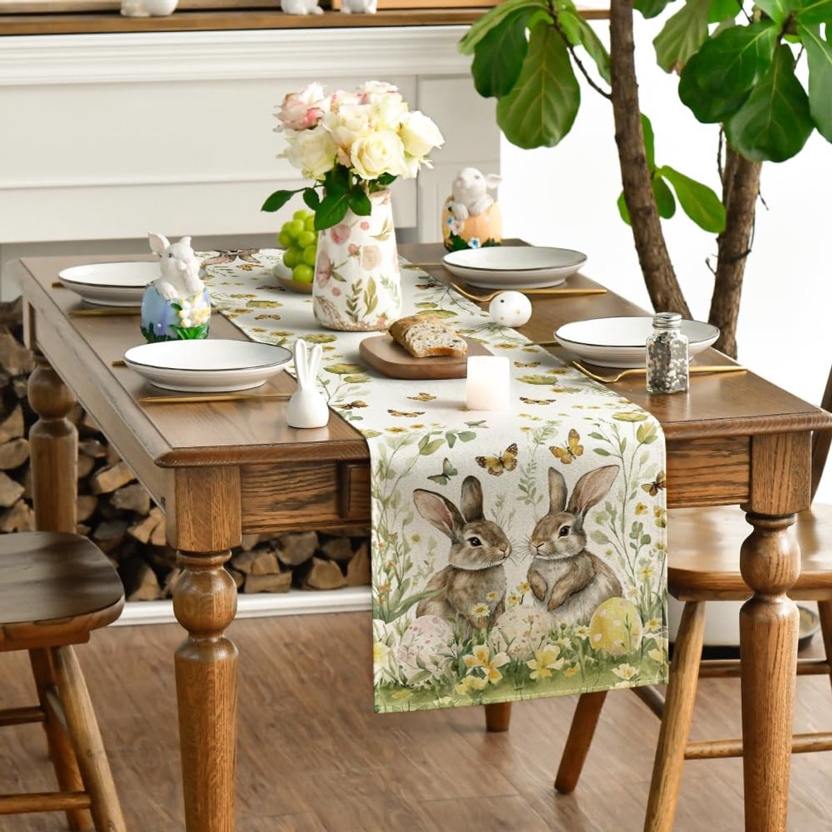 Dailygoods - Tafelloper met Konijntjes en Bloemen 40 x 140 cm
