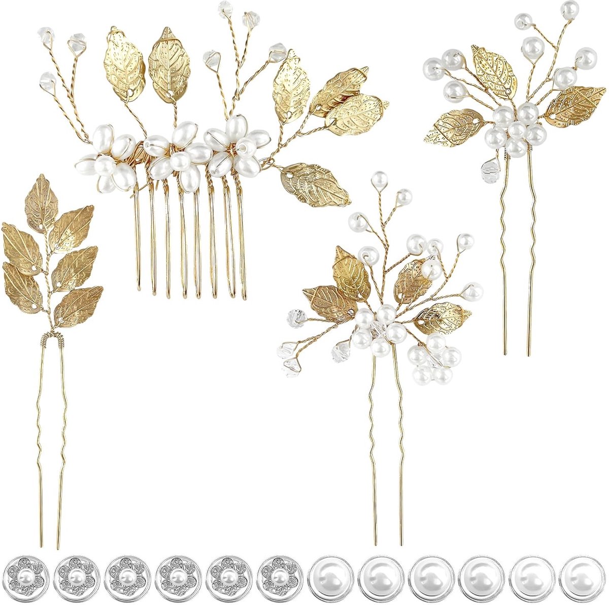 Dailygoods - Set van 16 Bruidshaaraccessoires met Bloemen en Parelclips