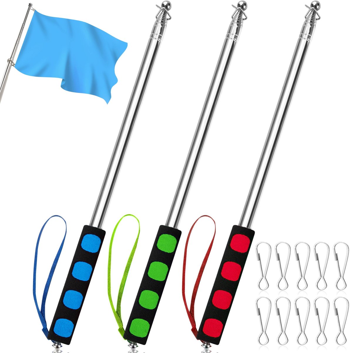 Dailygoods - Telescopische Vlaggenstang van 3 m met Clips voor Reizen