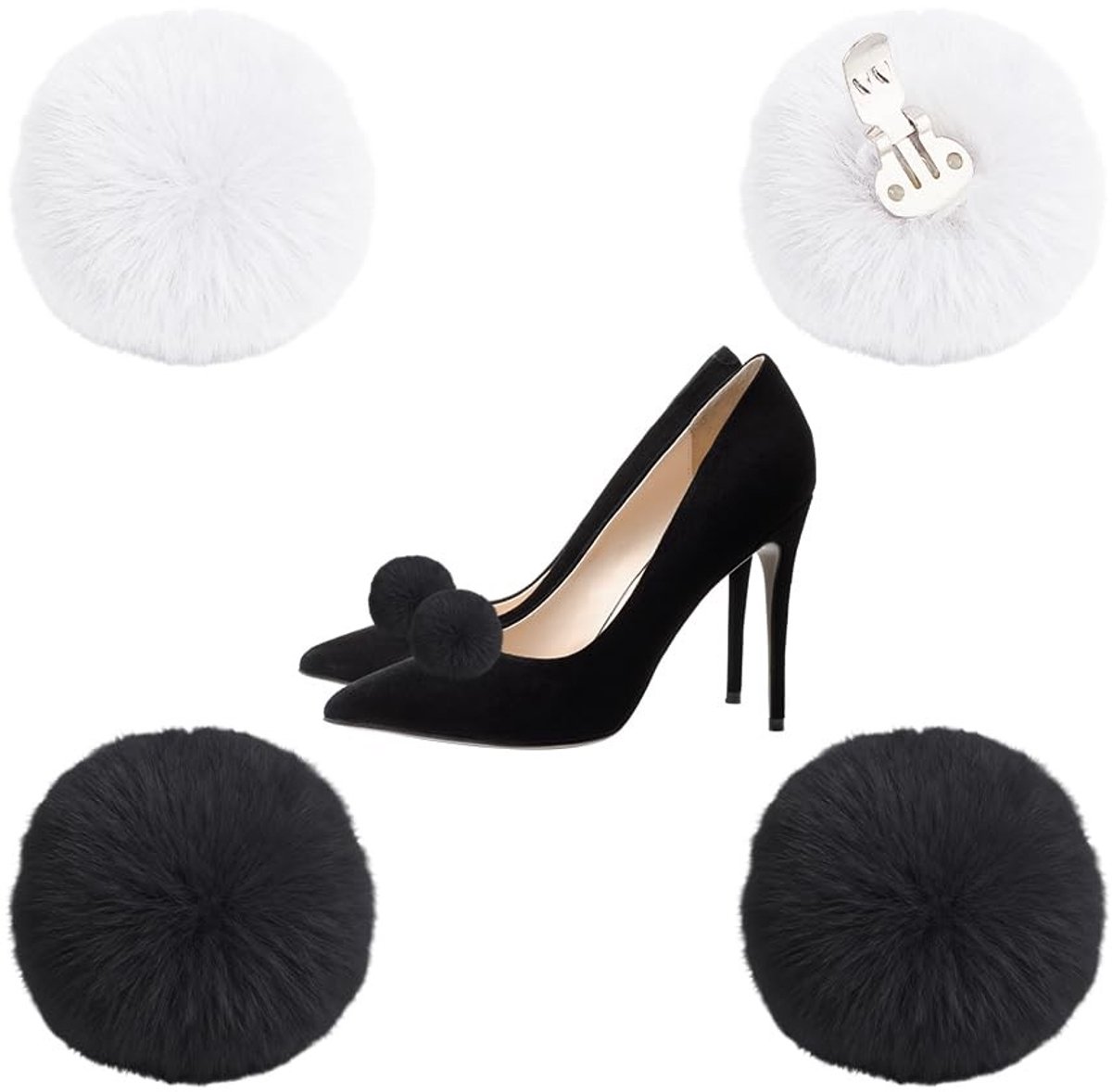 Dailygoods - Set van 4 Pluizige Schoen Clips voor Vrouwen in Diverse Kleuren