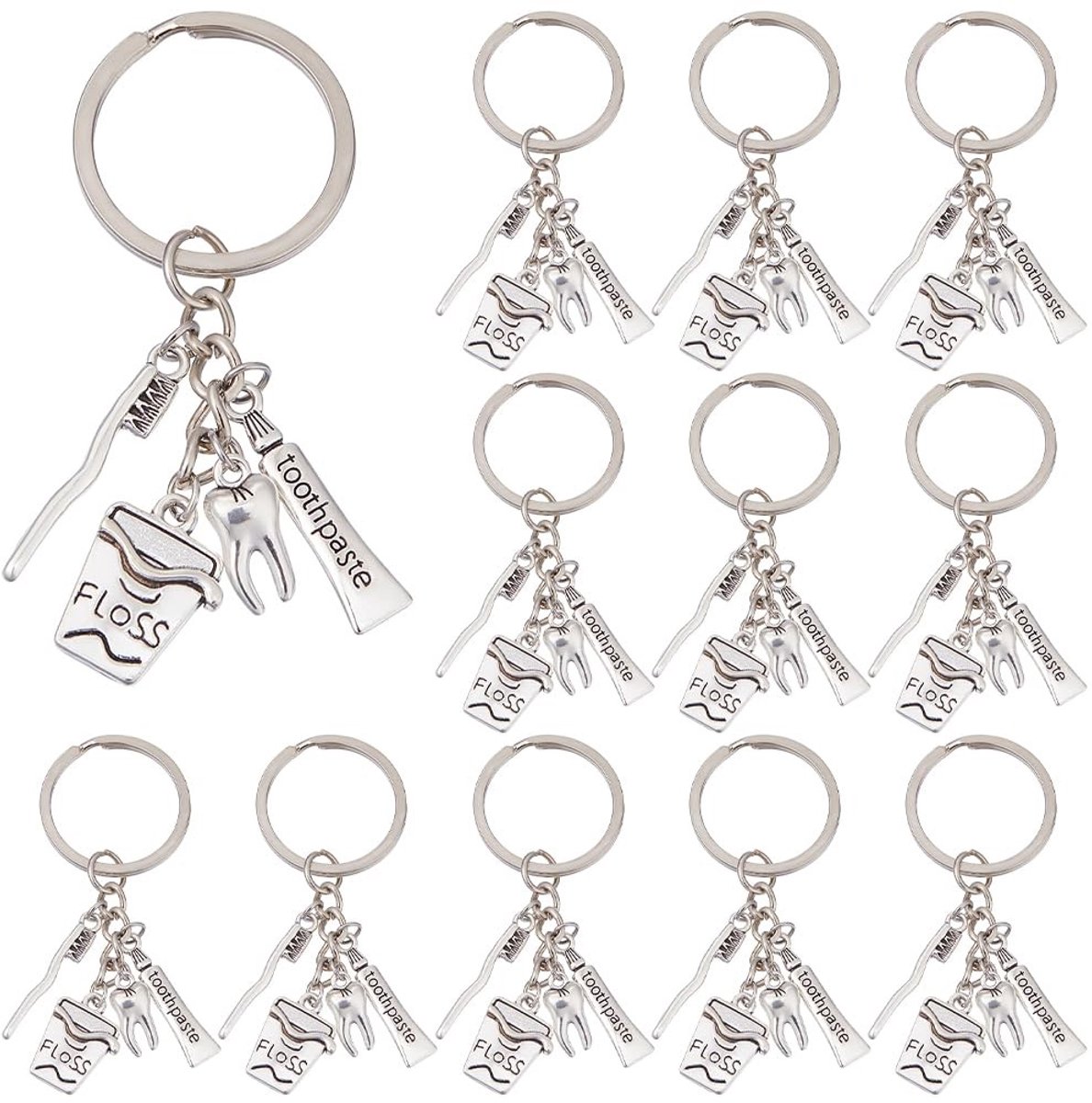 Dailygoods - Set van 12 Tandheelkundige Sleutelhangers van Legering