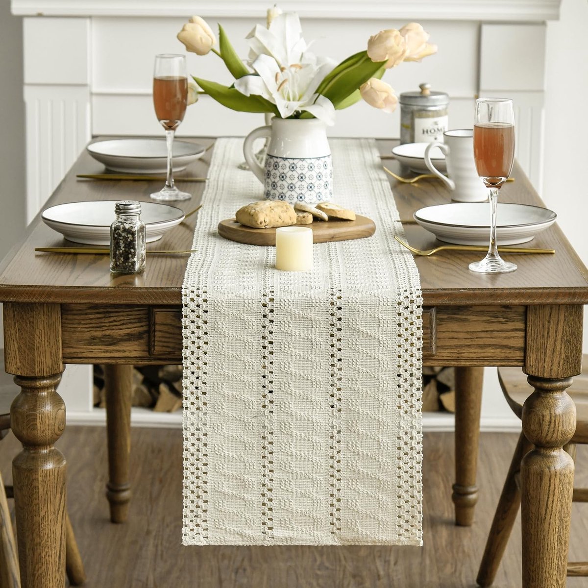 Dailygoods - Beige Rustieke Tafelloper 30x143 cm voor Eettafel Decoratie