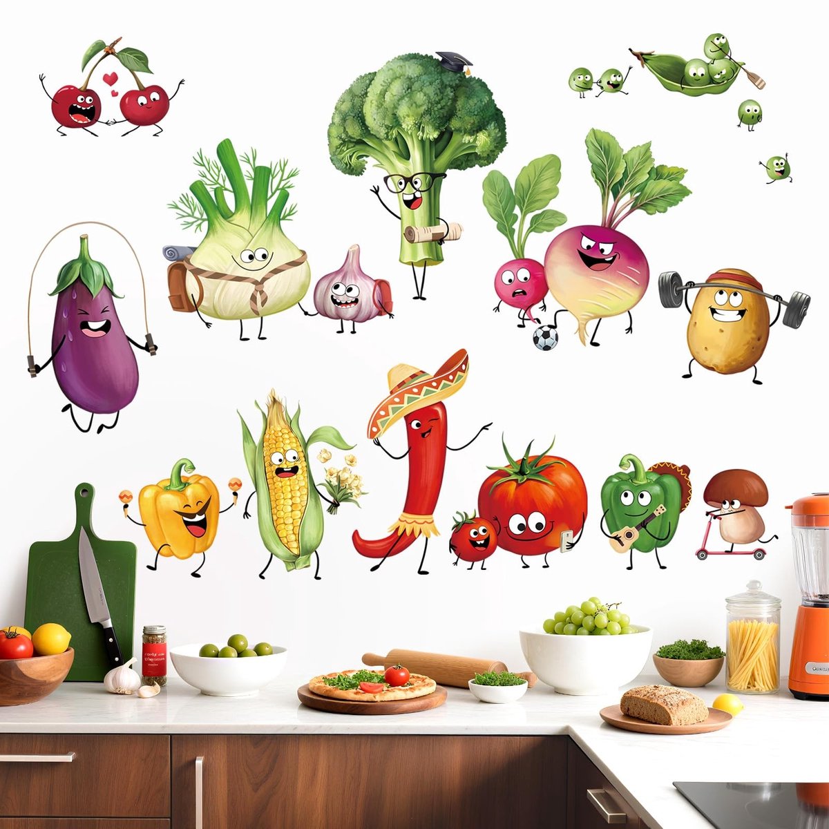 Dailygoods - Cartoon Groenten Muurstickers voor Keuken en Eetkamer