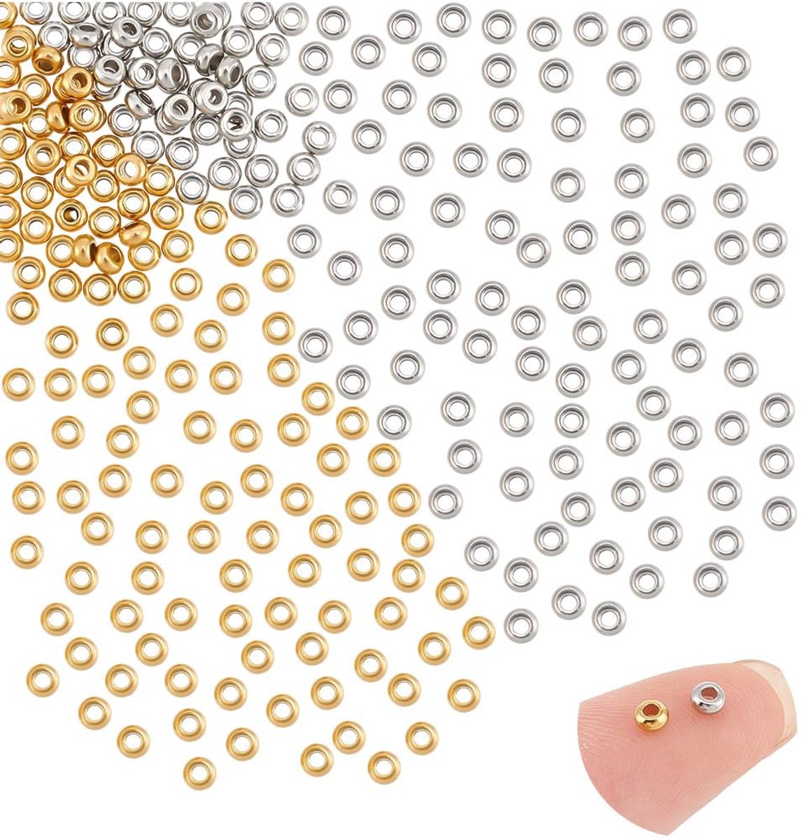 Dailygoods - Set van 100 Platte Ronde Afstandskralen van Roestvrij Staal