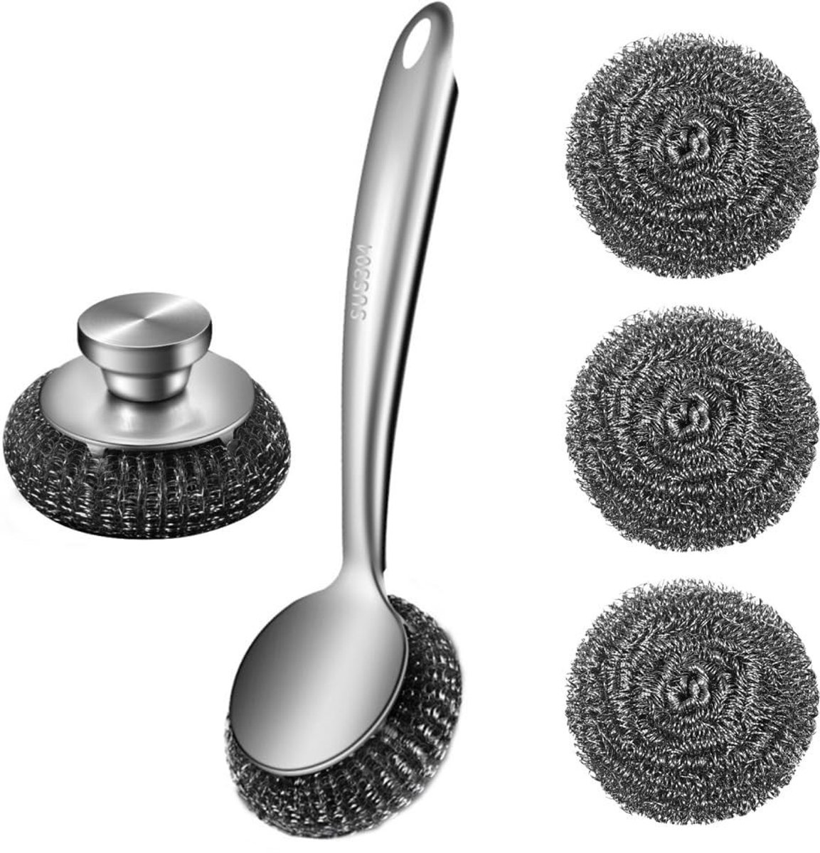 Dailygoods - Roestvrijstalen Schrobberset, 5 Stuks met Lange Steel
