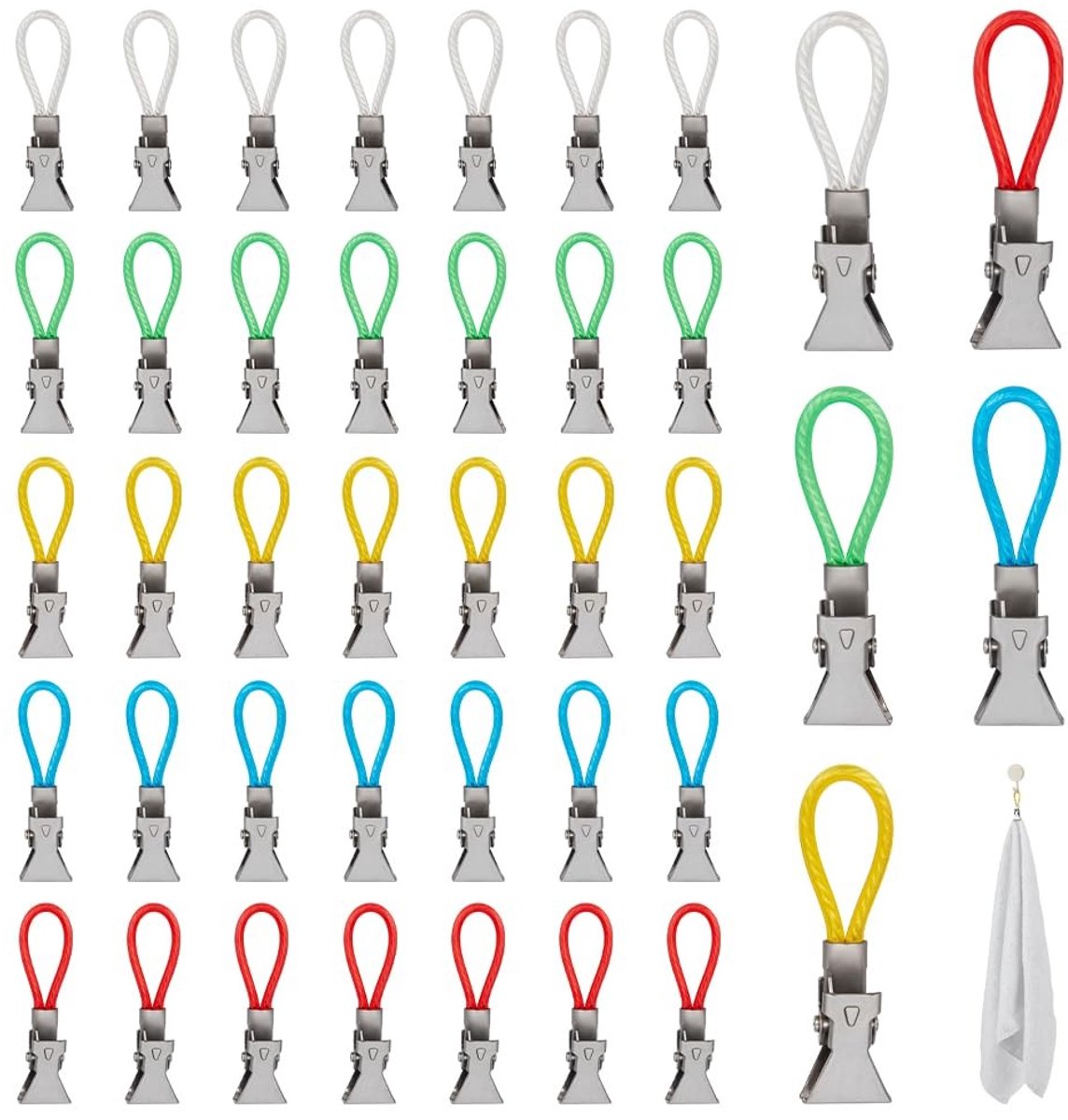 Dailygoods - Set van 40 Roestvrijstalen Theedoekclips met Plastic Lussen
