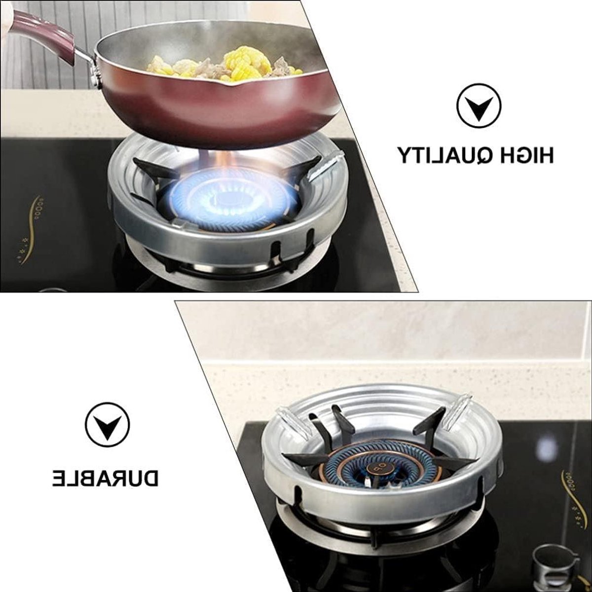 Wok Steunring - Fornuisrek - Energie Besparen - Winddicht Ontwerp - 2 Stuks - Zilver