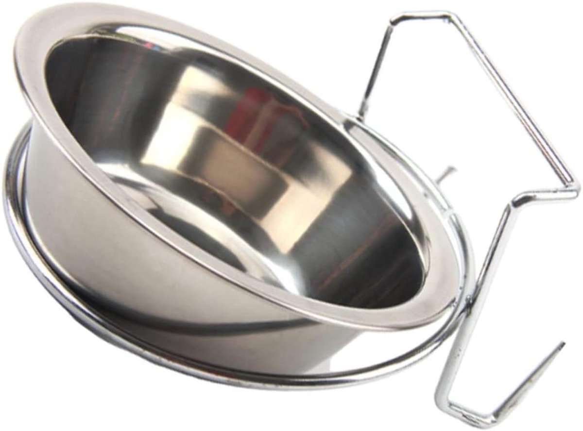 Huisdier Voederbak - Hondenkom Waterbak - Kooi Ophangen - Roestvrij Staal - 2 Stuks 11cm - Zilver