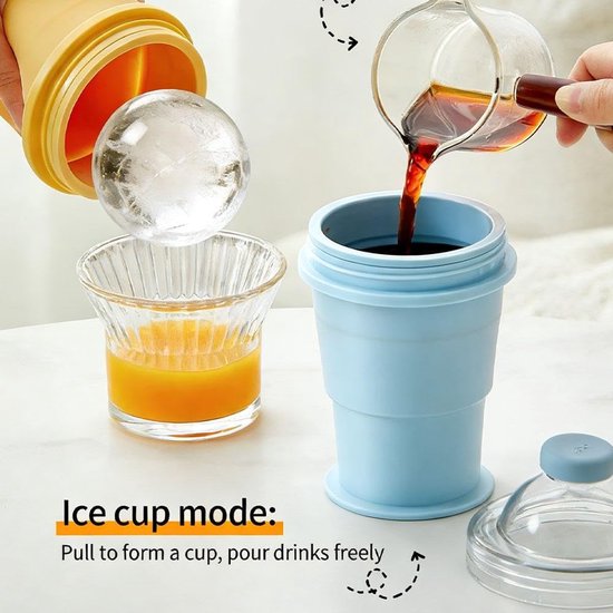 Ijsbal Maker - Opvouwbare Beker - Dranken Koelen - 2-in-1 Ontwerp - 315 ml - Geel Blauw — afbeelding 5