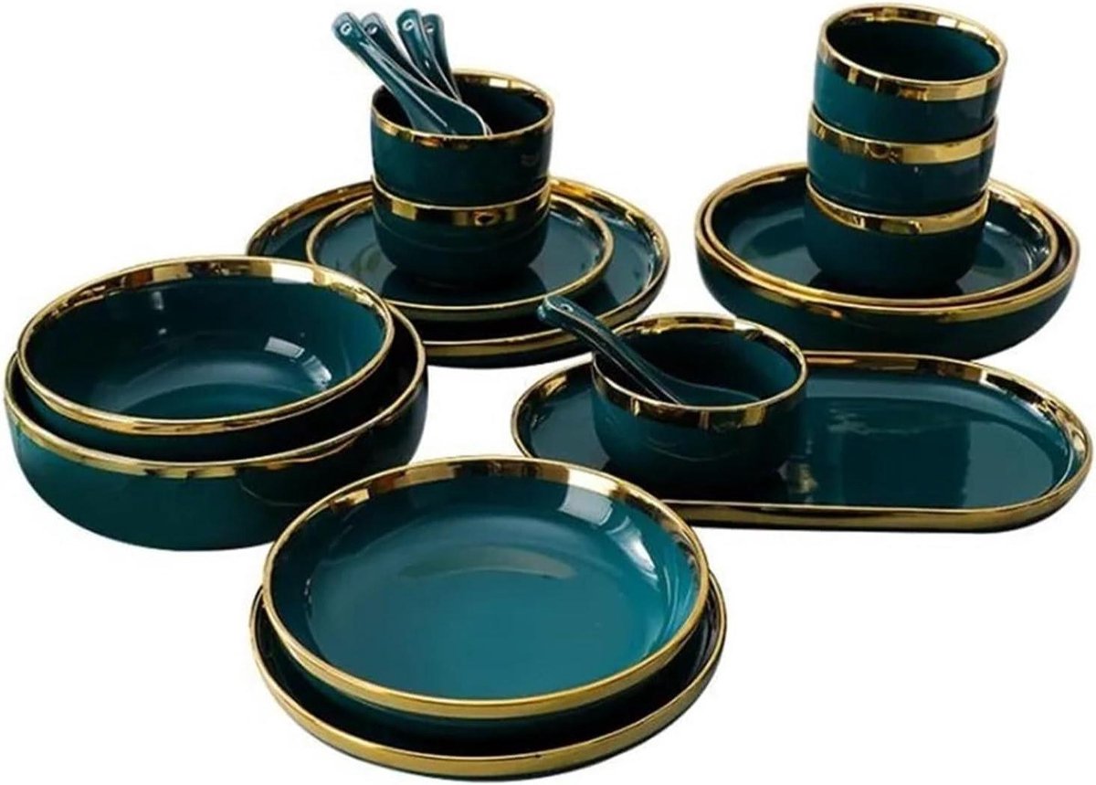 Servies Set - Diner Borden - Dagelijks Gebruik - Vaatwasser Magnetronbestendig - 7 Inch Kom - Groen