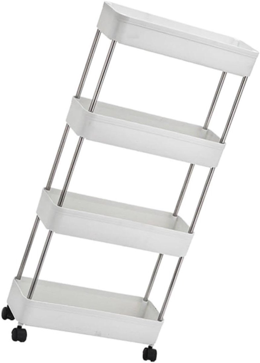 Opbergkar - Rolkar Trolley - Keuken Badkamer - 4 Lagen Draaibaar - 94 cm Hoog - Wit