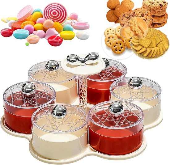 Foto: Generisch snackdienblad draaibaar bakje voor noten en snacks dienblad voor op tafel kinderen volwassenen reizen picknick catering gastheer en entertainment