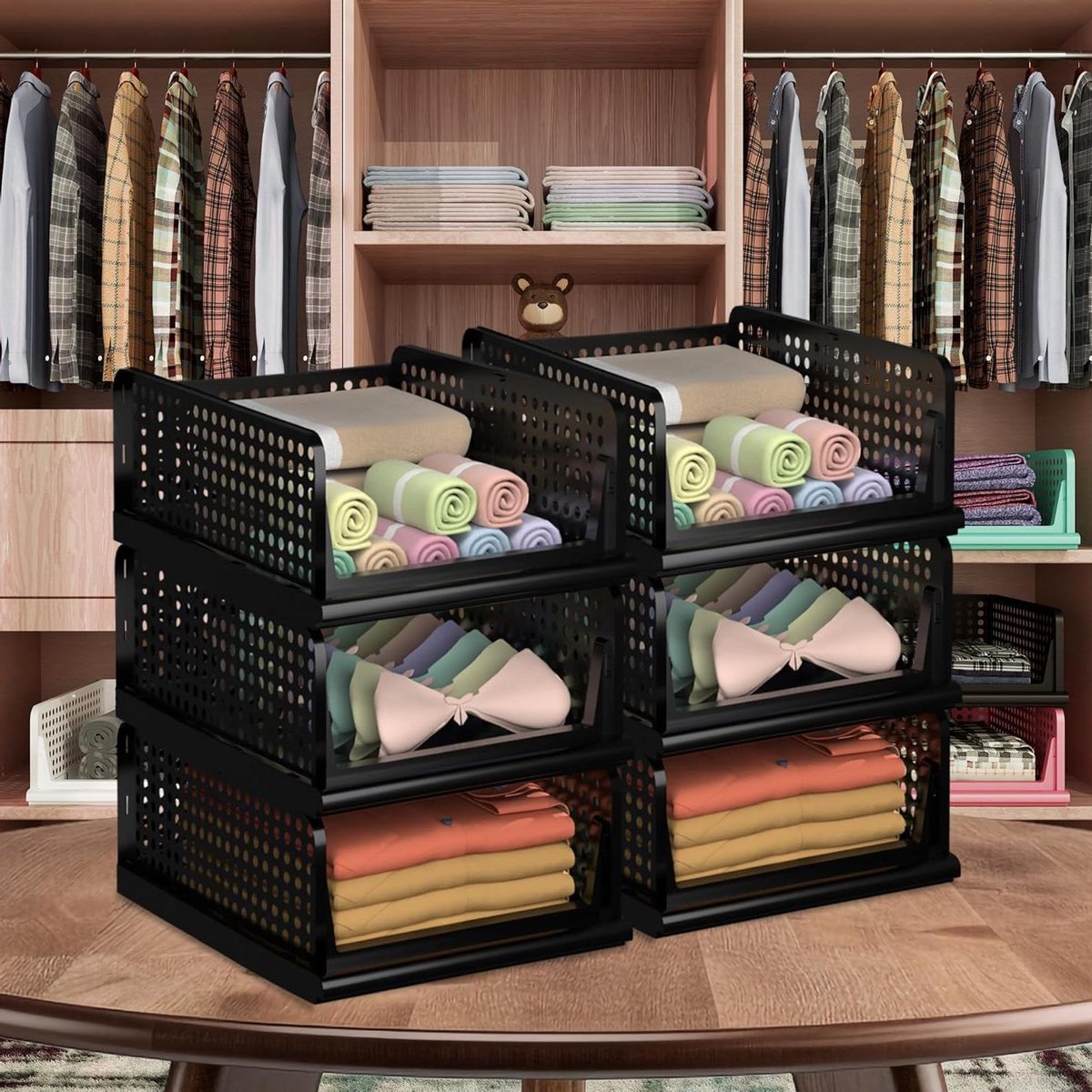 Opbergorganizers Set - Kleding Organizer - Kast Opruimen - Opvouwbaar Ontwerp - 6 Stuks - Zwart