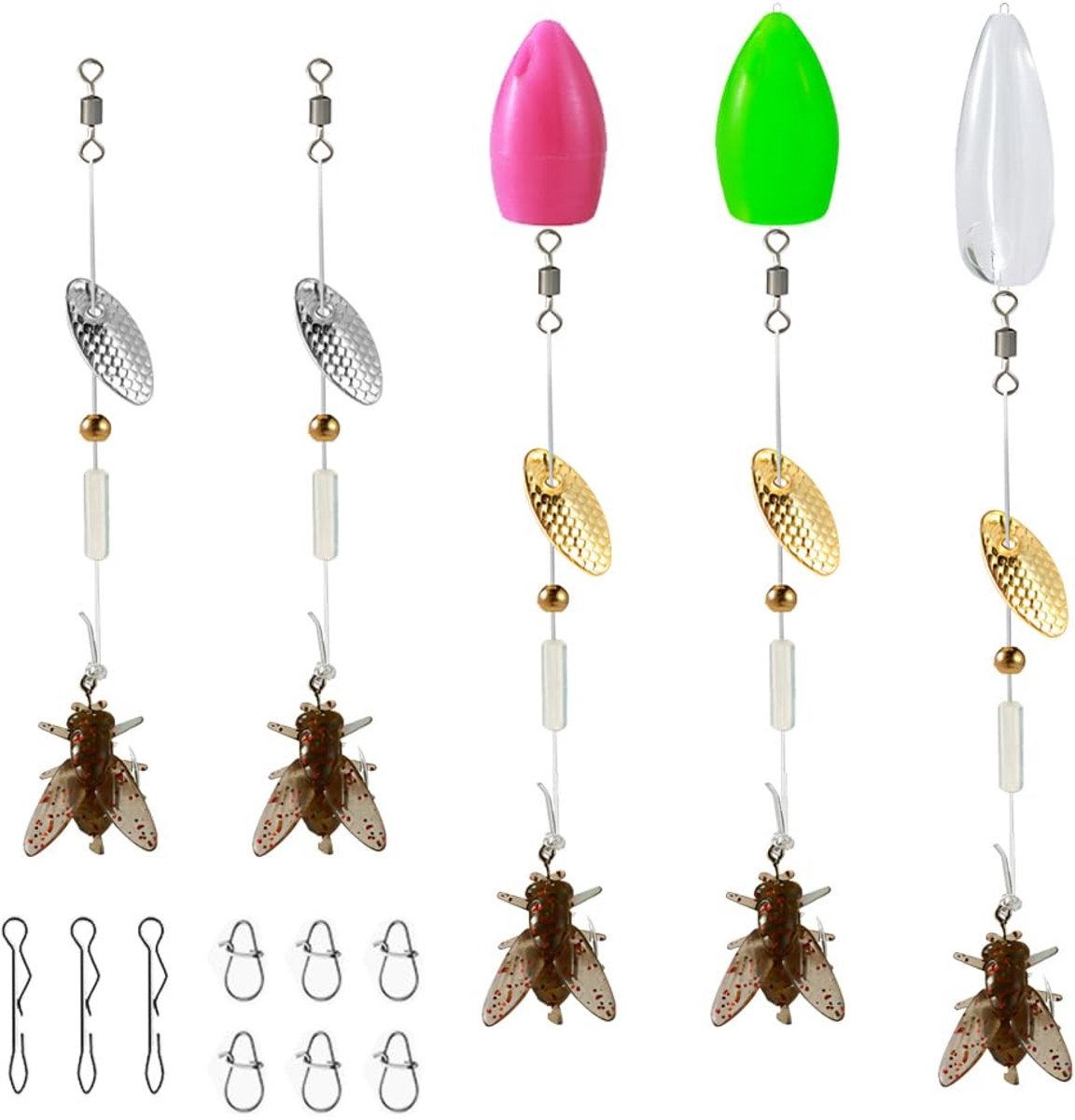 Dailygoods - Dailygoody - Vliegenhaak Zacht Aas - Vliegvissen - Elastische TPE Vliegen Lokken - 5 Stuks - Spinner Haak met Messing Blade - Geschikt voor Zoetwater