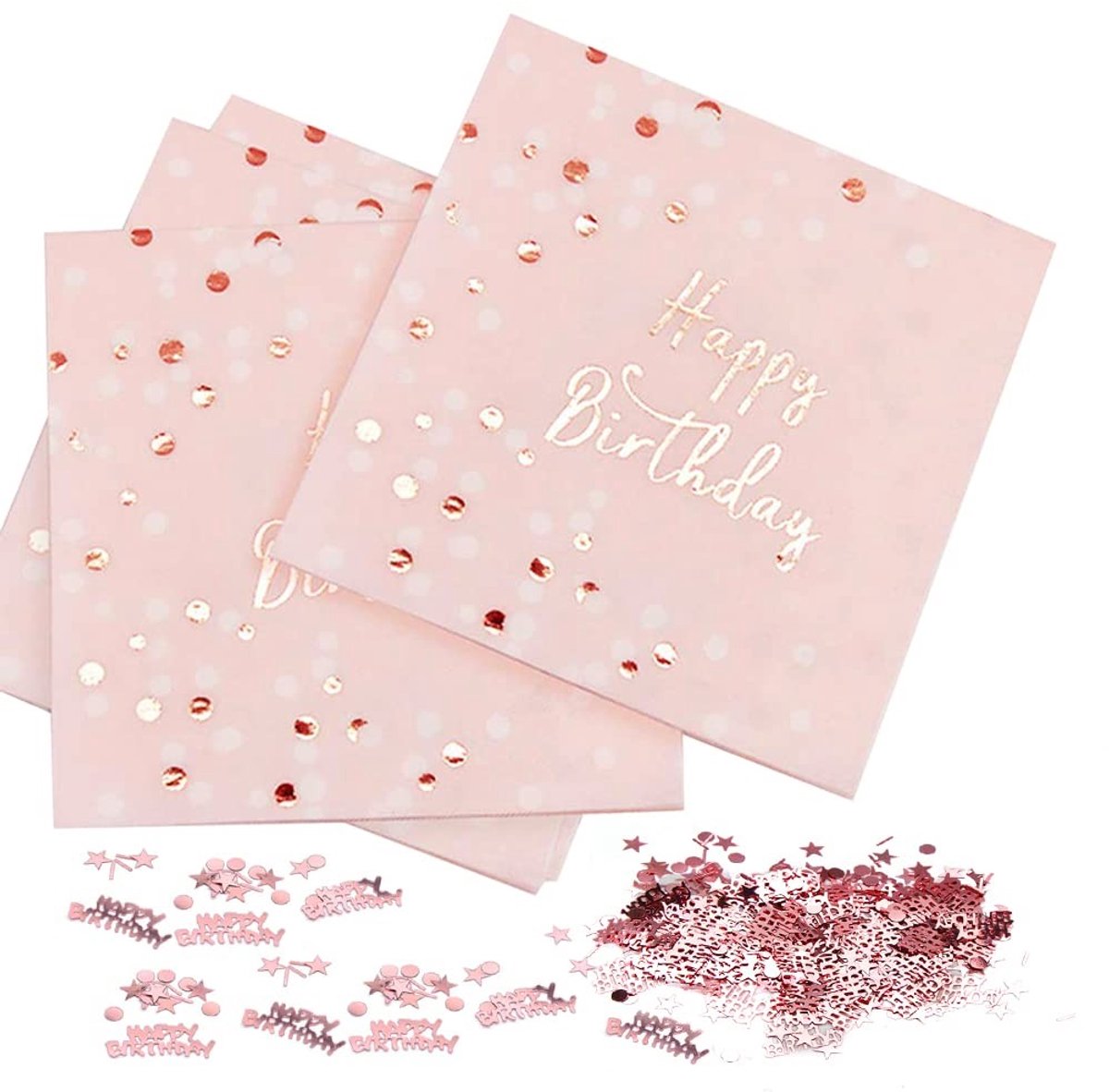 Dailygoods - Happy Birthday Servetten - Verjaardagsservetten voor Feestjes - 32 Stuks - Roze Gold - Papieren Servetten met Polka Dot - Geschikt voor M