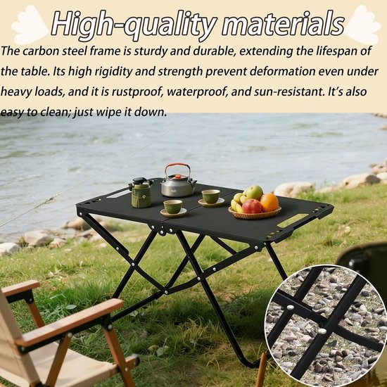 Kleine campingtafel - Opvouwbaar meubel - Buitenactiviteiten - Lichtgewicht en sterk - 58 x 36 cm - Zwart — afbeelding 4