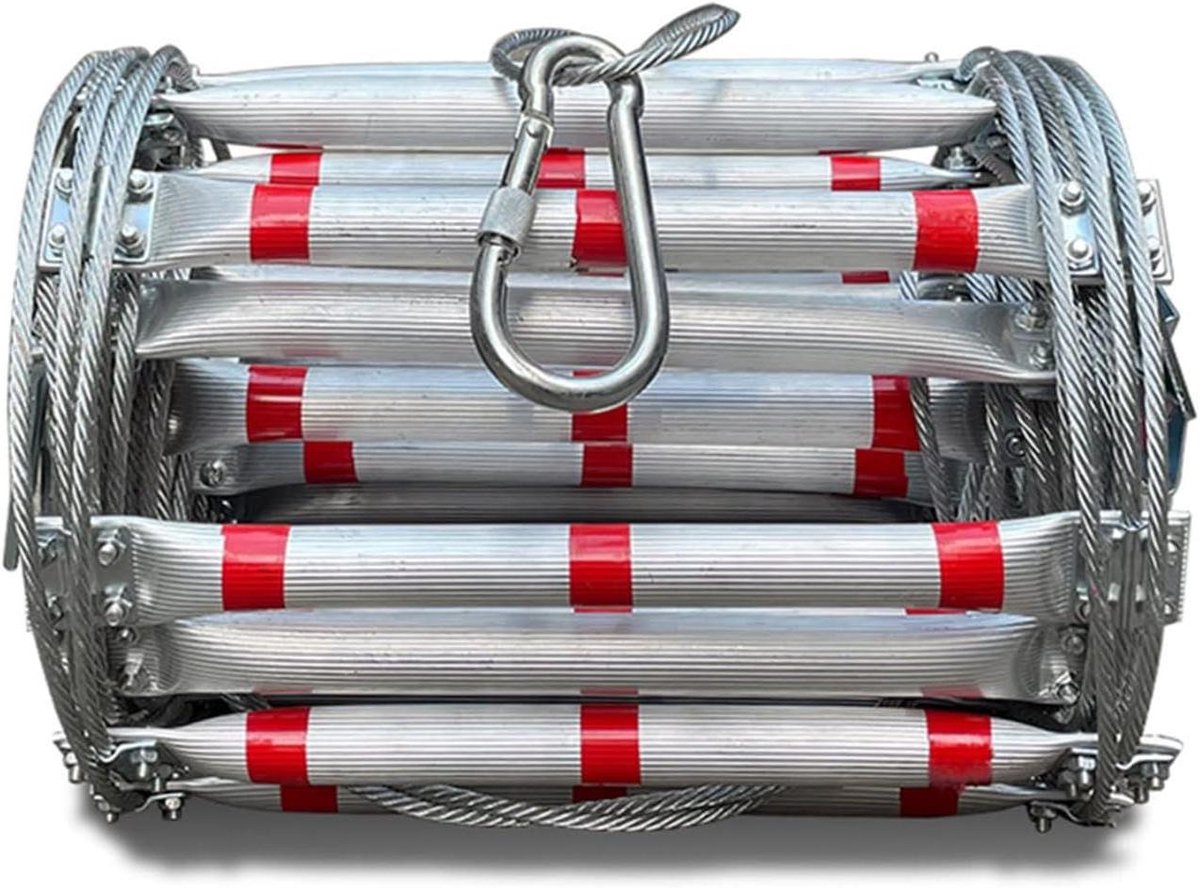 Touwladder Nood - Brandladder Evacuatie - Veilig Ontsnappen - Duurzaam Staaldraad - 12 Meter - Zilver