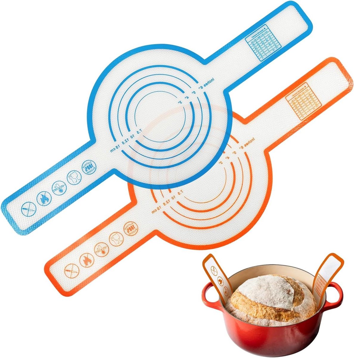 Brood Bakmat - Bakplaat Liner - Brood Bakken - Extra Lange Handvatten - 53 x 20 cm - Grijs