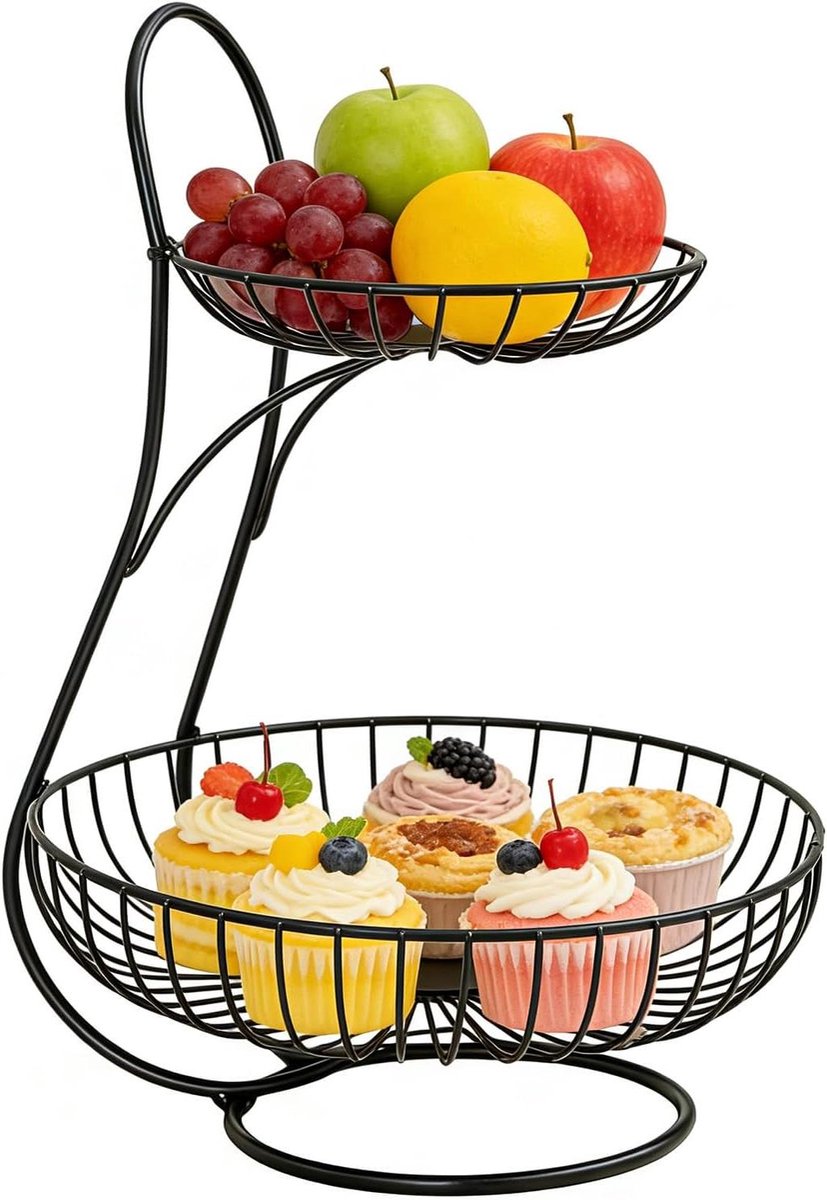 Metalen mand - Groentehouder rek - Keuken opbergen - Ademende opslag - 26 x 26 x 37 cm - Zwart