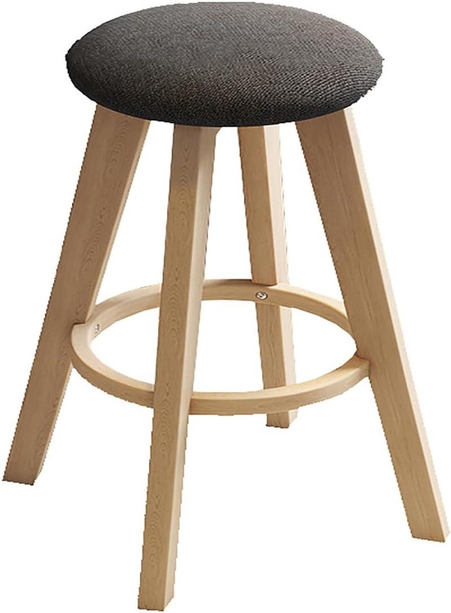 Barkruk Hout - Keukenstoel - Aanrecht Zitten - Massief Houten Frame - 48 cm - Linnen A