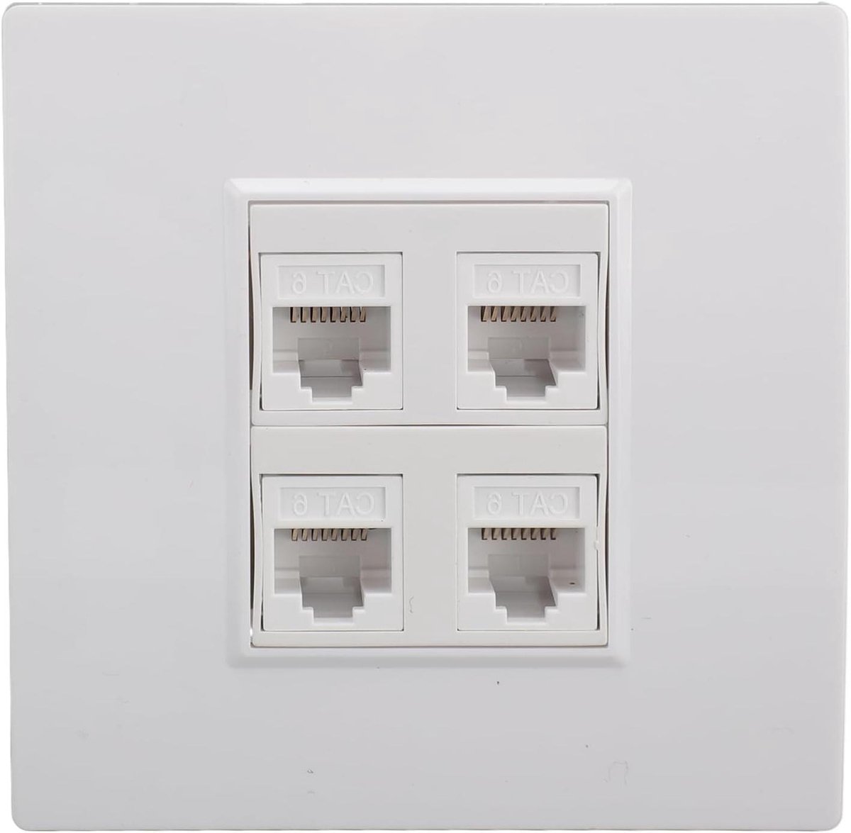 Ethernet Wandplaat - Netwerkaansluiting - Netwerk Organiseren - Vier Poorten - 86x86mm - Wit