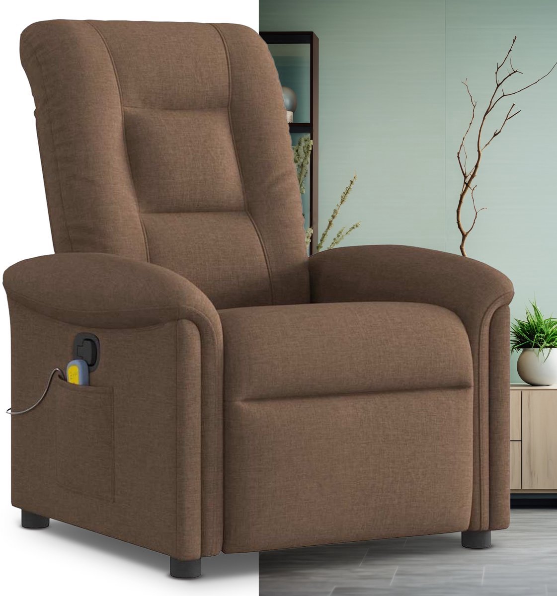 Massagestoel - Relaxfauteuil - Zetel - Sta op stoel elektrisch - Stof - 1 persoons - Met armleuning - Zeer comfortabel - Elektrisch - Bruin