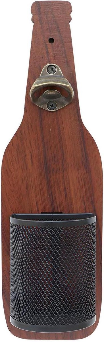 Flesopener Wandmontage - Bieropener Keuken - Thuisbar Accessoires - Ingebouwde Dekselvanger - 35x12 cm - Houtkleurig