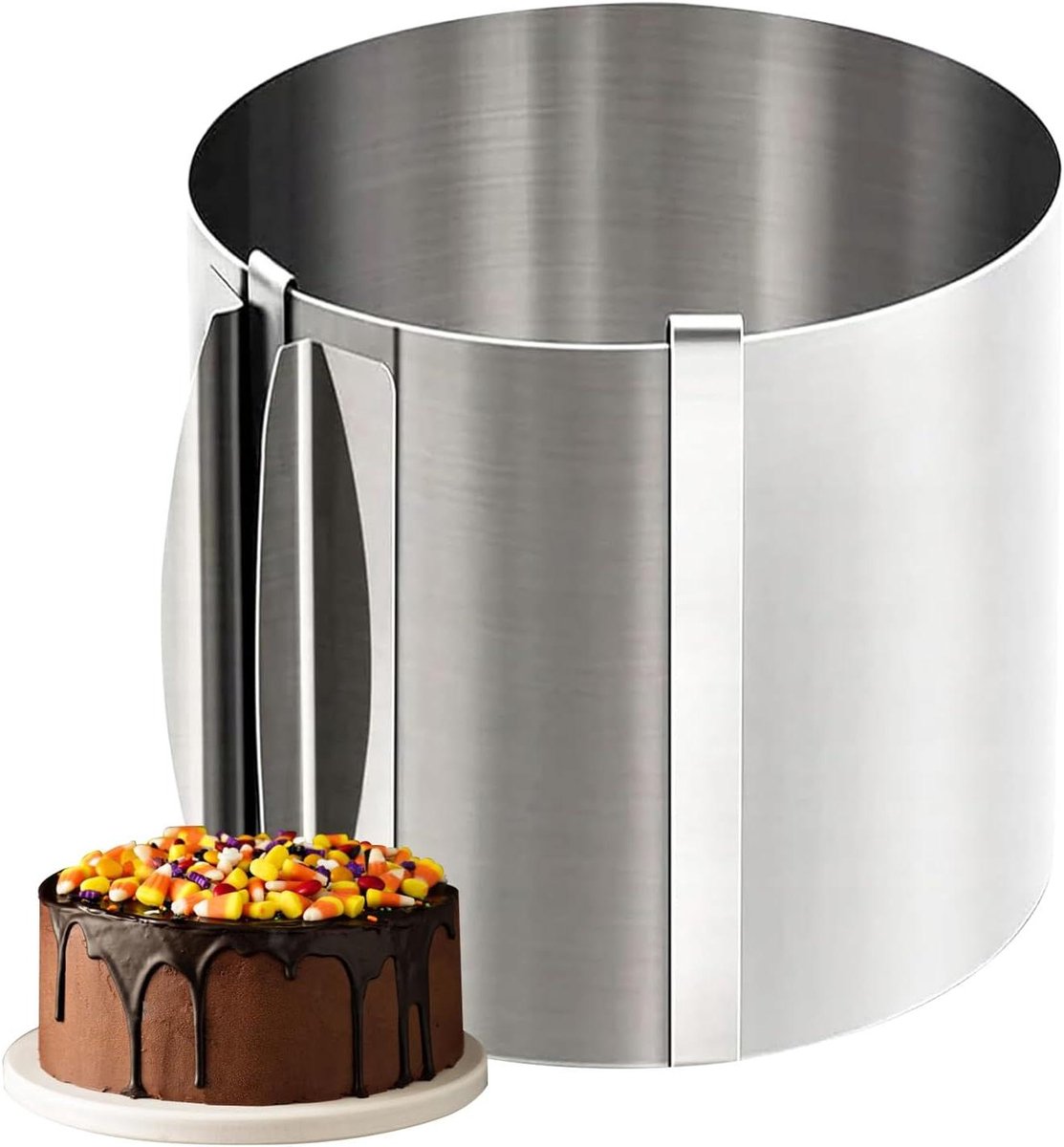 Ronde Taartring - Bakvorm - Desserts Maken - Intrekbaar Ontwerp - 20 cm Hoog - Zilver