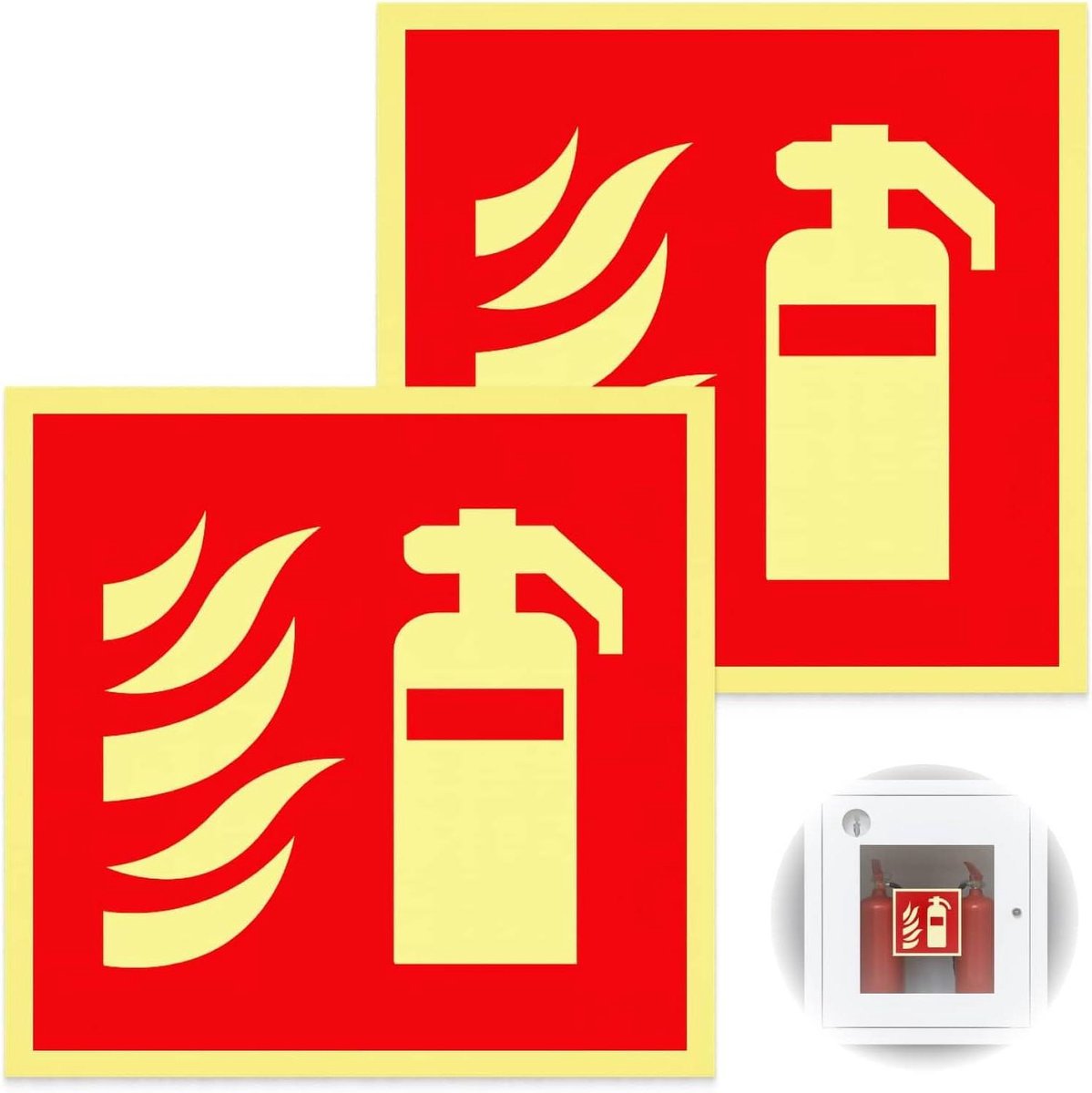 Brandblusser Bord - Veiligheidsmarkering Sticker - Noodsituatie Melding - Lichtgevend PVC - 15 x 15 cm - Rood