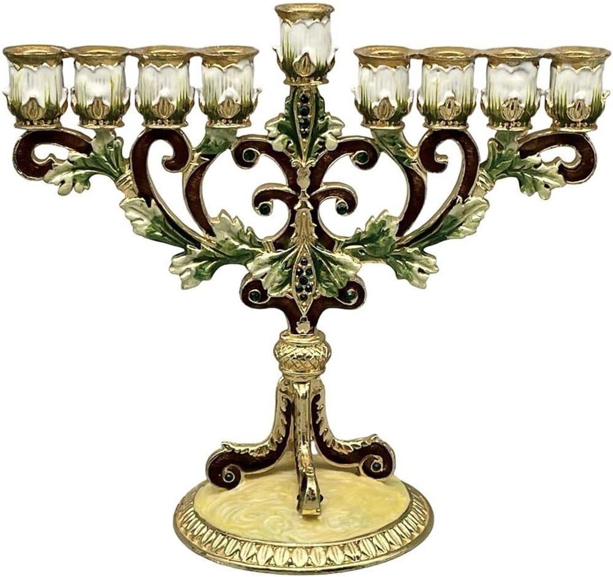 Kandelaar met 9 takken - Antieke kaarsenhouder - Tafeldecoratie - Unieke tempelstructuur - 165 cm hoog - Goud