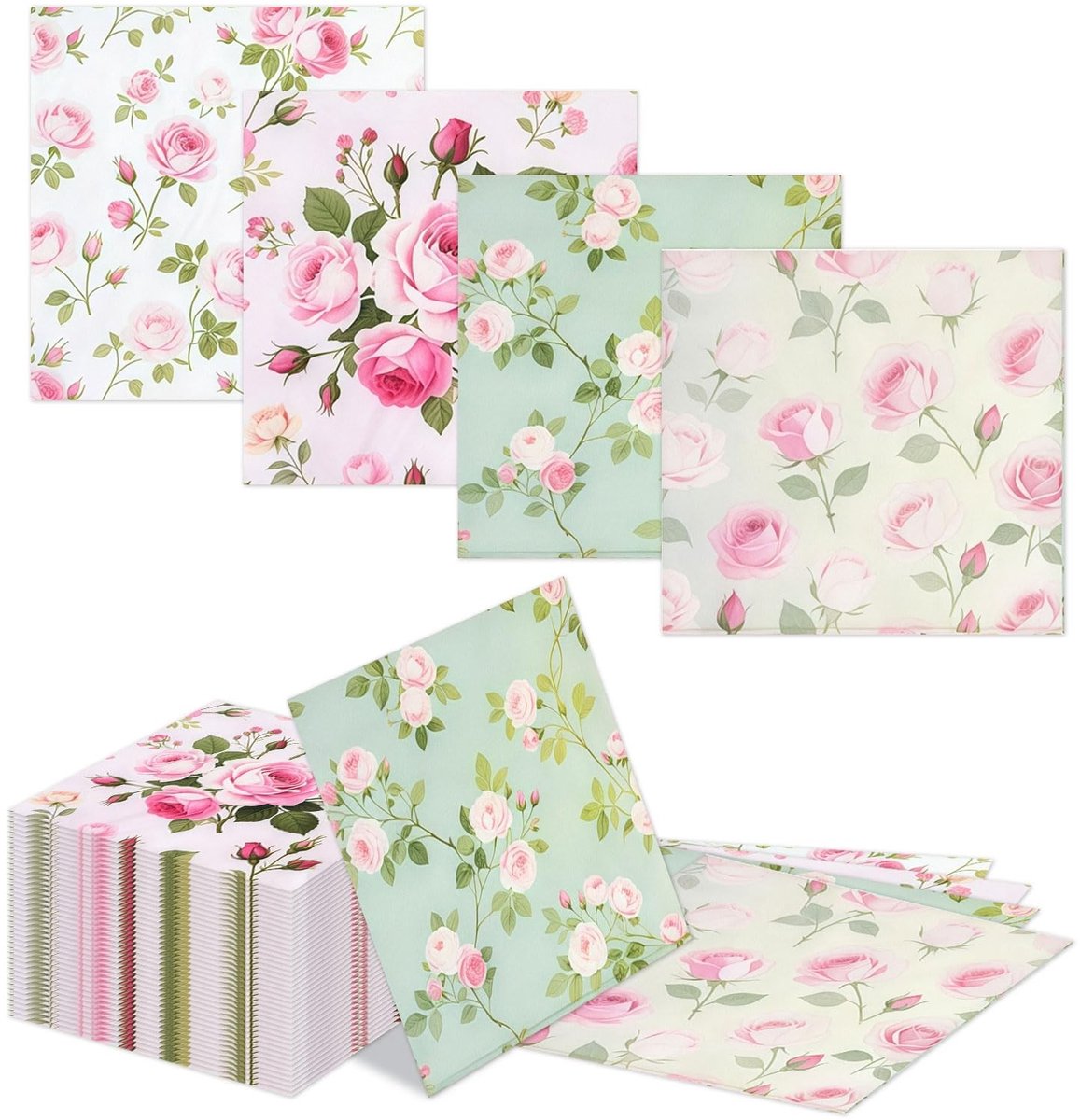 Dailygoods - Set van 40 Vintage Rozen Servetten 33x33cm voor Feestelijke Tafeldecoratie