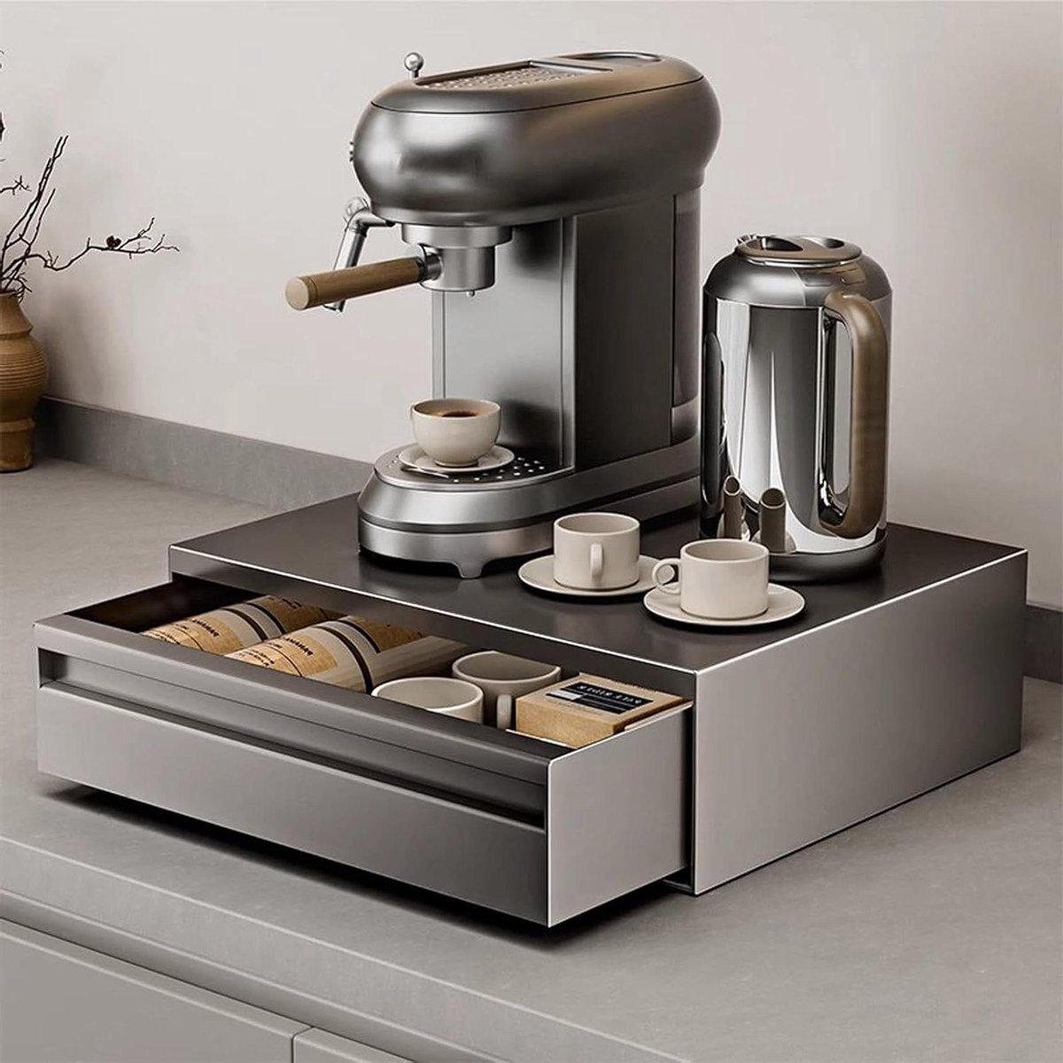 Magnetron Stand - Keuken Organizer - Aanrecht Opbergen - Uittrekbare Laden - 44CM - Grijs