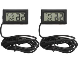 Digitale Thermometer Hygrometer - Temperatuur Vochtigheid Meter - Reptielen Terrarium - Met Sonde LCD Scherm - 2 Stuks - Zwart