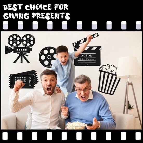 Metalen Muurdecoratie - Home Cinema - Film Sfeer Creëren - Set van 5 - Diverse Maten - Zwart — afbeelding 2
