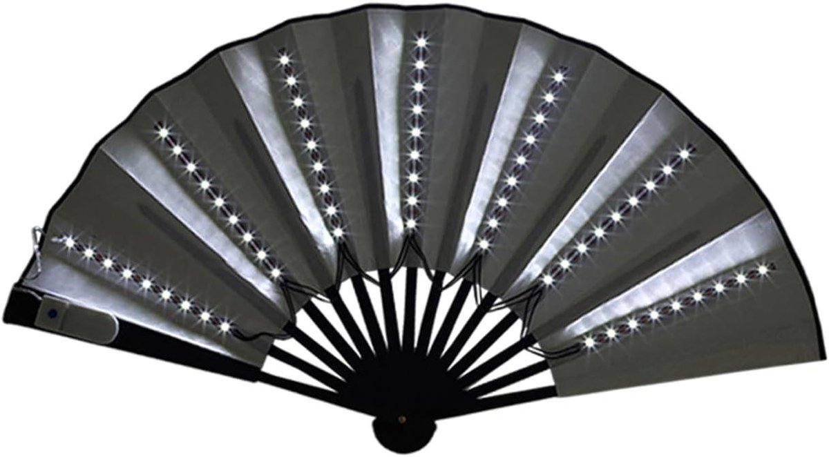 Lichtgevende Vouwventilator - Dans Ventilator - Feestelijke Sfeer - Kleurrijke LED Display - 64 cm Uitgevouwen - Wit