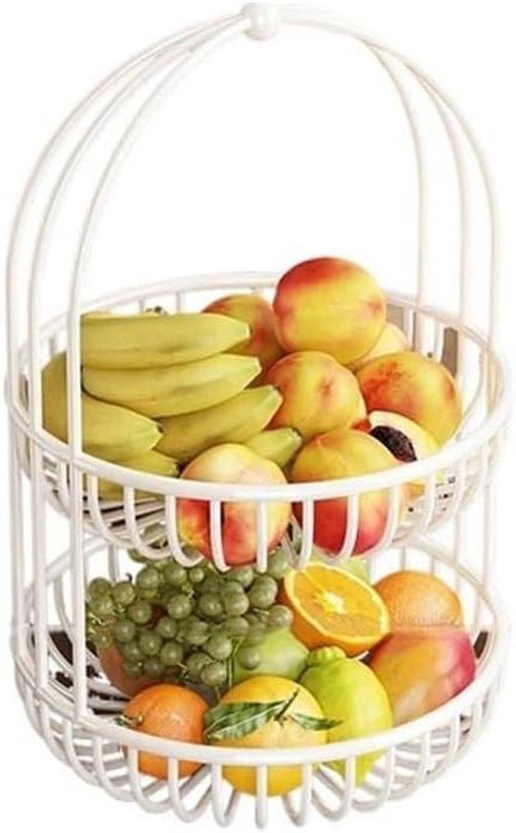 Fruitmand - Snack organizer - Keuken opruimen - Dubbele laag - Klein - Wit