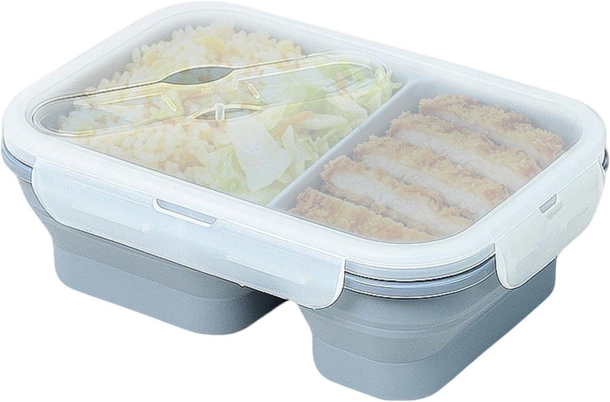 Opvouwbare Lunchbox - Siliconen Bakjes - Maaltijd Voorbereiding - Twee Vakken - 1100 ml - Blauw