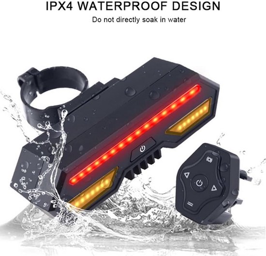 Fiets Richtingaanwijzer Achterlicht - Fietsverlichting Waarschuwingslicht - Veilig Fietsen - Draadloze Afstandsbediening - IPX4 Waterdicht - Zwart van Fiets. — afbeelding 4
