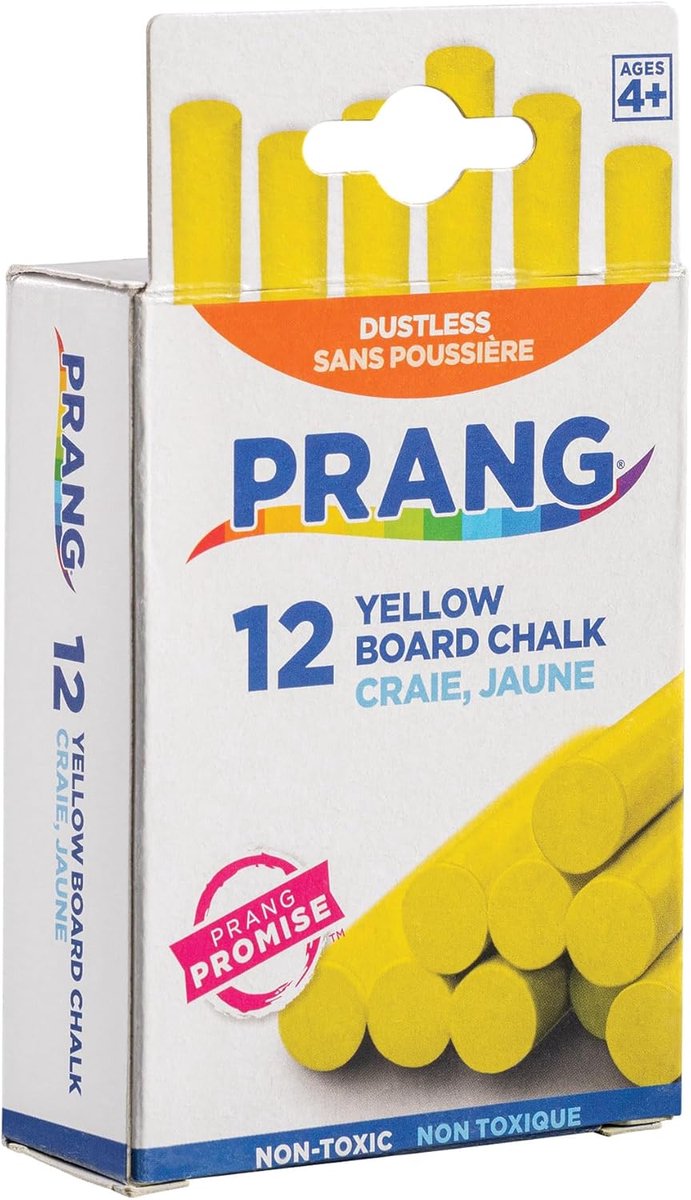 Hygieia Dustless Board Chalk, 3 1/4 x 3/8, Geel, 12/Doos — afbeelding 4
