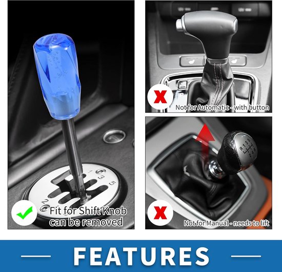 Versnellingspook - Schakelpook Knop - Auto Interieur - Universele Pasvorm - 10cm Stang - Blauw Acryl — afbeelding 3