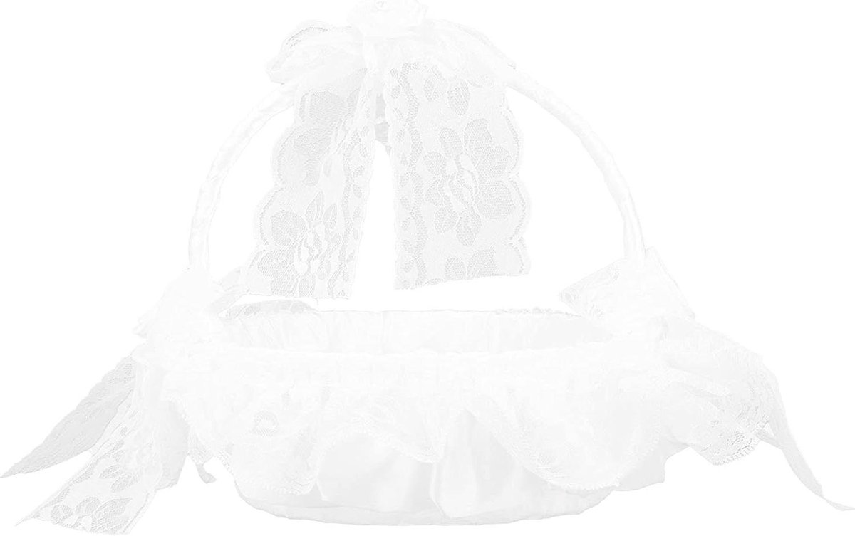 Bloemenmeisje Mand - Bruiloft Mandje - Bruiloft Decoratie - Fijn Kant Design - 22x23 cm - Wit