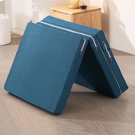 Vloermatras Kussen - Opvouwbaar Bed - Extra Slaapplek - Met Ingebouwd Kussen - 200 cm Lengte - Blauw — afbeelding 2